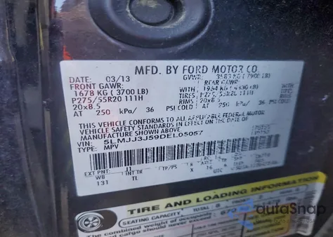 2013 Lincoln Navigator L из США, поврежденный, VIN 5LMJJ3J59DEL05057